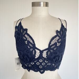 FREE PEOPLE Nwt Adella Navy Bralette Bra / Sz M / Boho Lace Whimsy Festival
